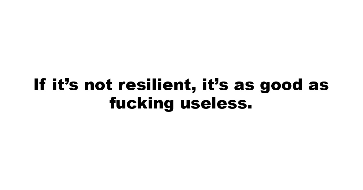 If it’s not resilient, it’s as good as fucking useless.